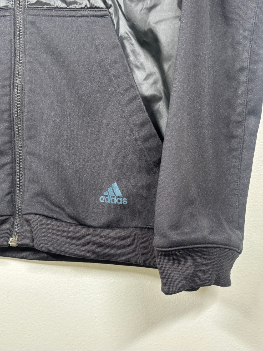 Vintage Adidas Woven Nylon Chest Panel Track Jacket Black Green Striped Small - Picture 2 of 8